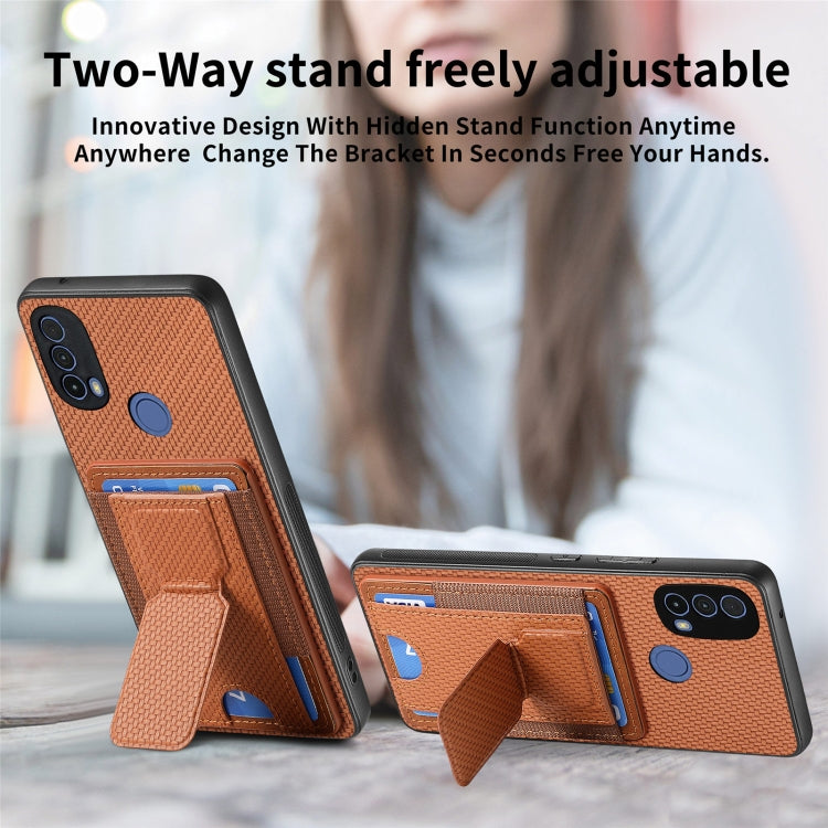 For Motorola Moto G Power 5G 2024 Carbon Fiber Fold Stand Elastic Card Bag Phone Case(Brown) - Motorola Cases by PMC Jewellery | Online Shopping South Africa | PMC Jewellery | Buy Now Pay Later Mobicred
