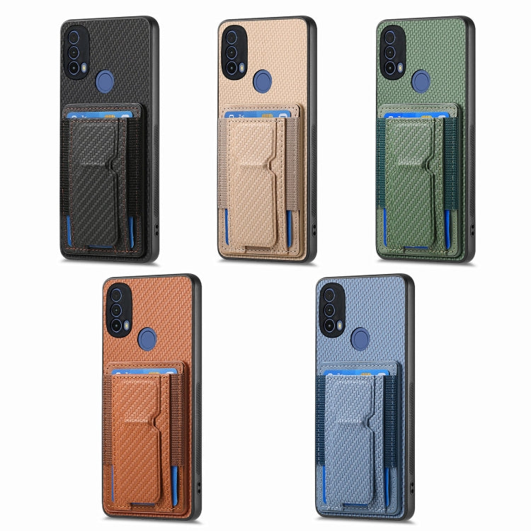 For Motorola Moto G 5G 2024 4G Carbon Fiber Fold Stand Elastic Card Bag Phone Case(Brown) - Motorola Cases by PMC Jewellery | Online Shopping South Africa | PMC Jewellery | Buy Now Pay Later Mobicred