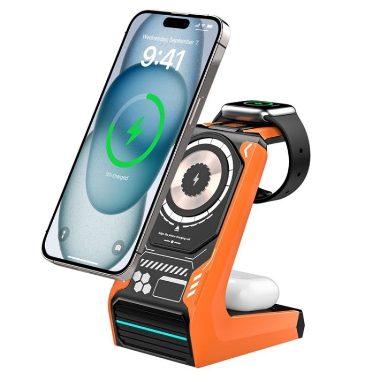T21 3 in 1 Mecha Charger Mobile Phone Watch Earphone Desktop Wireless Charging Dock Station(Black) - Wireless Charger by PMC Jewellery | Online Shopping South Africa | PMC Jewellery | Buy Now Pay Later Mobicred