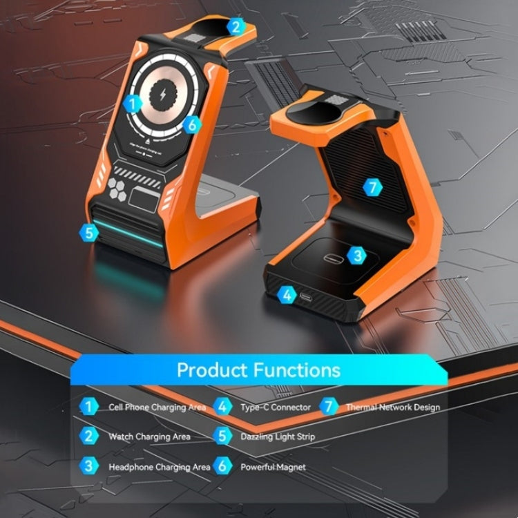 T21 3 in 1 Mecha Charger Mobile Phone Watch Earphone Desktop Wireless Charging Dock Station(Orange) - Wireless Charger by PMC Jewellery | Online Shopping South Africa | PMC Jewellery | Buy Now Pay Later Mobicred