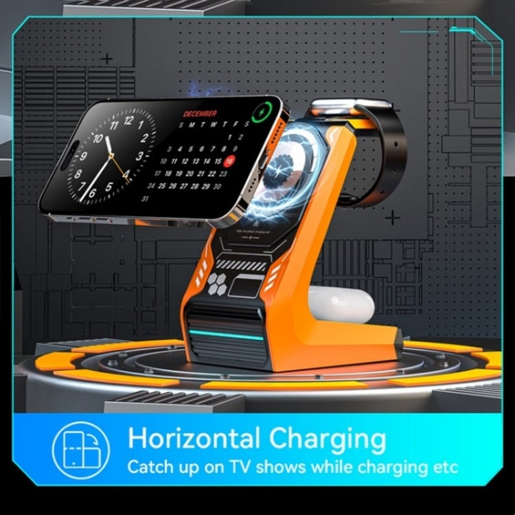 T21 3 in 1 Mecha Charger Mobile Phone Watch Earphone Desktop Wireless Charging Dock Station(Black) - Wireless Charger by PMC Jewellery | Online Shopping South Africa | PMC Jewellery | Buy Now Pay Later Mobicred
