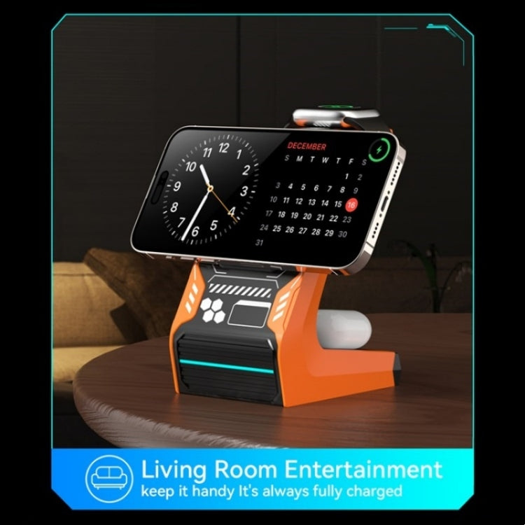 T21 3 in 1 Mecha Charger Mobile Phone Watch Earphone Desktop Wireless Charging Dock Station(Black) - Wireless Charger by PMC Jewellery | Online Shopping South Africa | PMC Jewellery | Buy Now Pay Later Mobicred