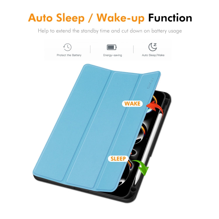 For iPad Pro 11 2024 ENKAY Tri-fold Custer Texture TPU Leather Smart Tablet Case with Pen Slot(Dark Blue) - free shipping - PMC TechLife - Order now!