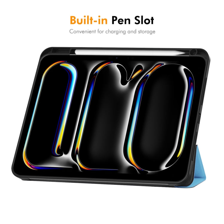 For iPad Pro 11 2024 ENKAY Tri-fold Custer Texture TPU Leather Smart Tablet Case with Pen Slot(Dark Blue) - free shipping - PMC TechLife - Order now!