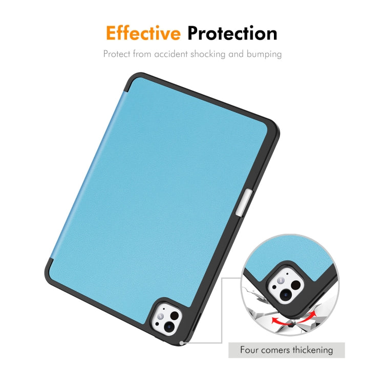 For iPad Pro 11 2024 ENKAY Tri-fold Custer Texture TPU Leather Smart Tablet Case with Pen Slot(Dark Blue) - free shipping - PMC TechLife - Order now!