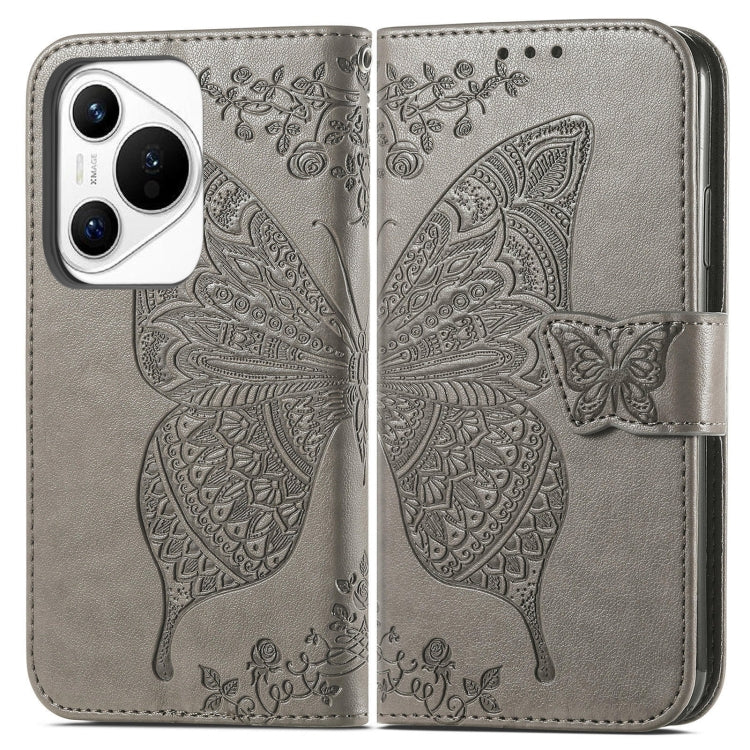 For Huawei Pura 70 Butterfly Love Flower Embossed Leather Phone Case(Gray) - Huawei Cases by PMC Jewellery | Online Shopping South Africa | PMC Jewellery | Buy Now Pay Later Mobicred