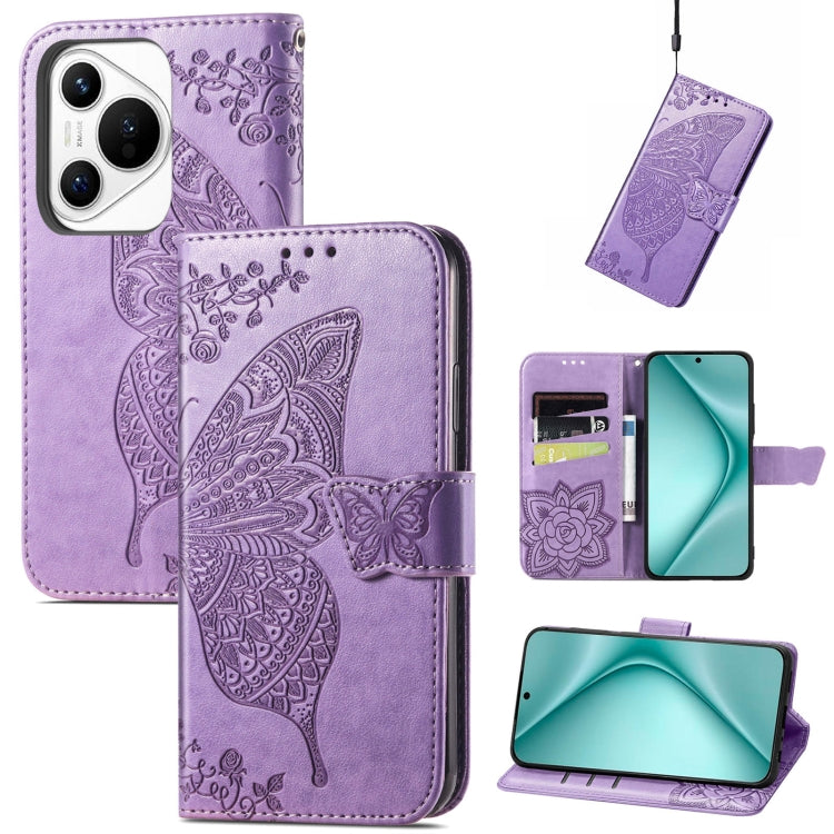 For Huawei Pura 70 Butterfly Love Flower Embossed Leather Phone Case(Lavender) - Huawei Cases by PMC Jewellery | Online Shopping South Africa | PMC Jewellery | Buy Now Pay Later Mobicred