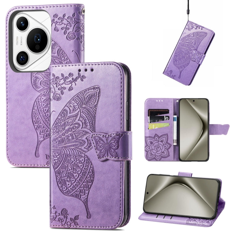 For Huawei Pura 70 Ultra Butterfly Love Flower Embossed Leather Phone Case(Lavender) - free shipping - PMC Jewellery - Order now!