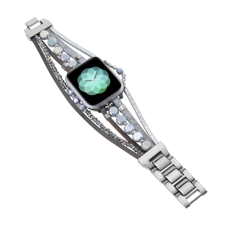 For Apple Watch SE 2023 44mm Beaded National Style Bracelet Crystal Watch Band(Silver) - free shipping - PMC TechLife - Order now!