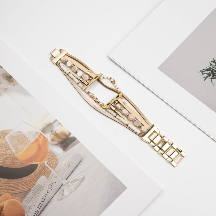 For Apple Watch SE 2023 44mm Beaded National Style Bracelet Crystal Watch Band(Rose Gold) - free shipping - PMC TechLife - Order now!