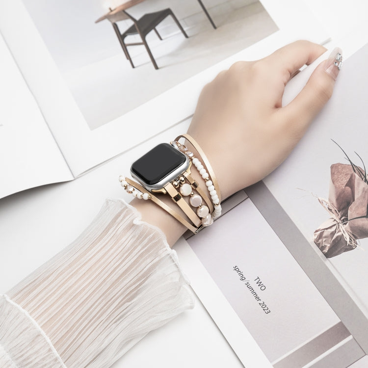For Apple Watch Series 9 45mm Beaded National Style Bracelet Crystal Watch Band(Rose Gold) - free shipping - PMC TechLife - Order now!
