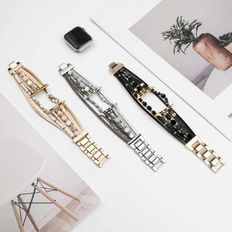 For Apple Watch SE 2022 44mm Beaded National Style Bracelet Crystal Watch Band(Rose Gold) - free shipping - PMC TechLife - Order now!
