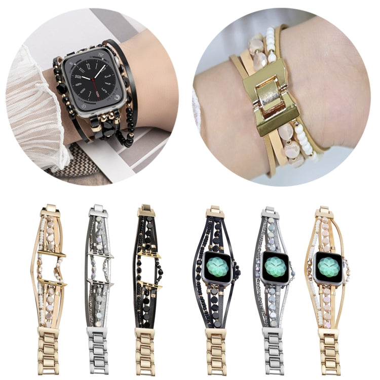 For Apple Watch Series 6 44mm Beaded National Style Bracelet Crystal Watch Band(Rose Gold) - free shipping - PMC TechLife - Order now!