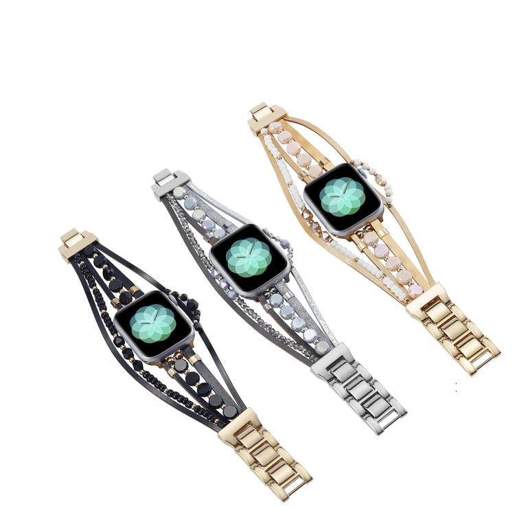 For Apple Watch Series 6 44mm Beaded National Style Bracelet Crystal Watch Band(Rose Gold) - free shipping - PMC TechLife - Order now!
