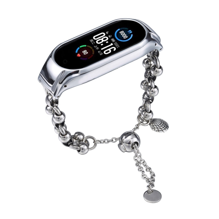 For Xiaomi Mi Band 5 / 6 Beaded Bracelet Metal Watch Band(Silver+Dual Bead) - free shipping - PMC TechLife - Order now!