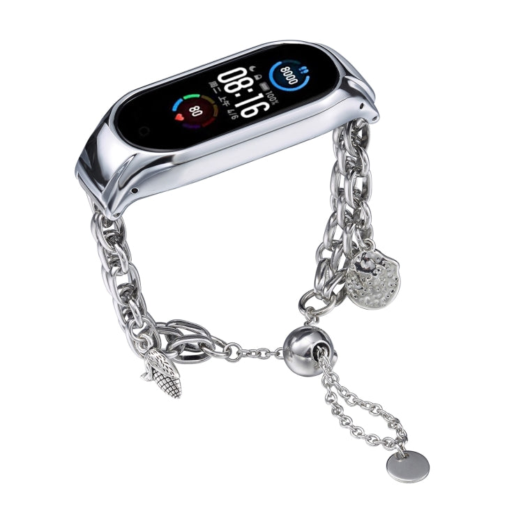 For Xiaomi Mi Band 5 / 6 Beaded Bracelet Metal Watch Band(Silver+Corn) - free shipping - PMC TechLife - Order now!