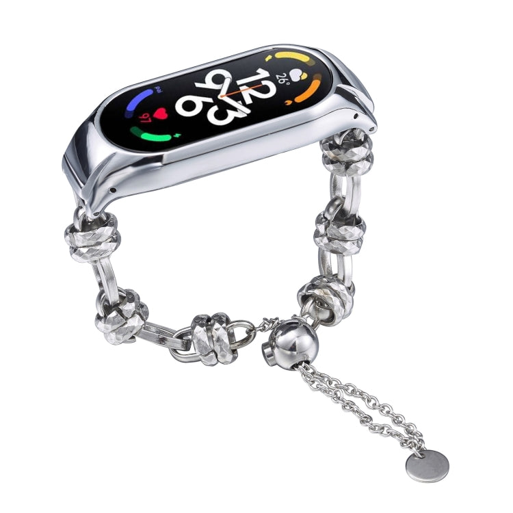 For Xiaomi Mi Band 7 Beaded Bracelet Metal Watch Band(Silver+Dual Ring) - free shipping - PMC TechLife - Order now!