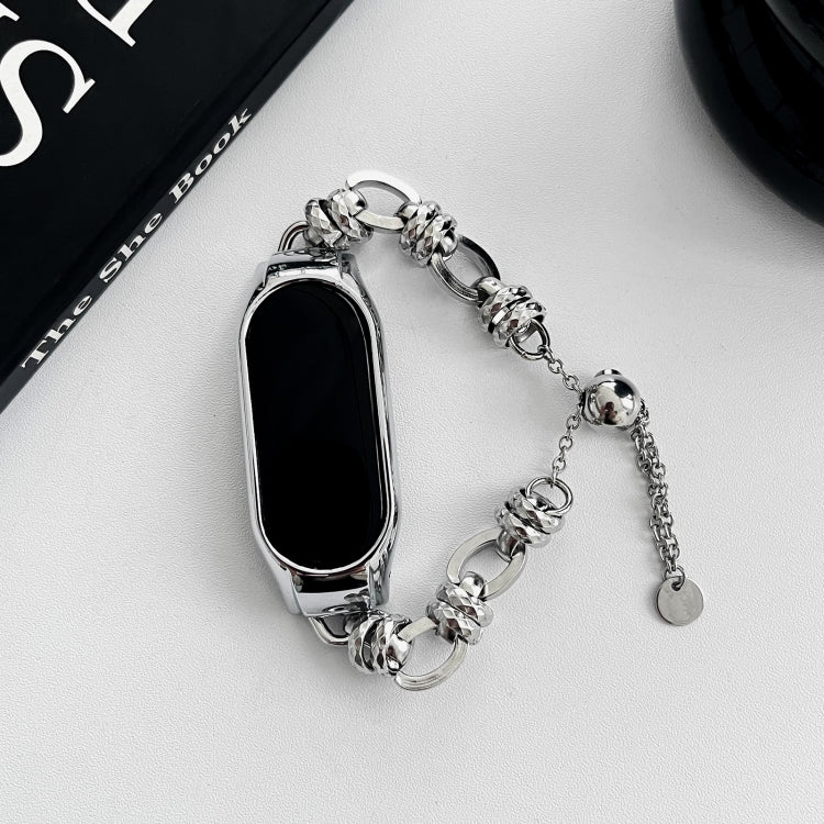 For Xiaomi Mi Band 8 Beaded Bracelet Metal Watch Band(Silver+Dual Ring) - free shipping - PMC TechLife - Order now!