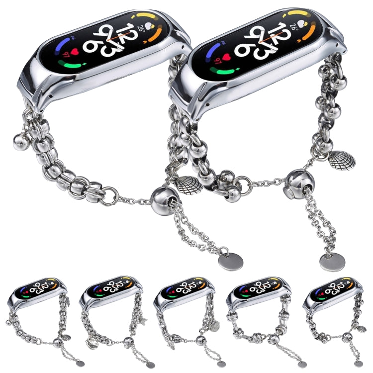 For Xiaomi Mi Band 8 Beaded Bracelet Metal Watch Band(Silver+Dual Ring) - free shipping - PMC TechLife - Order now!