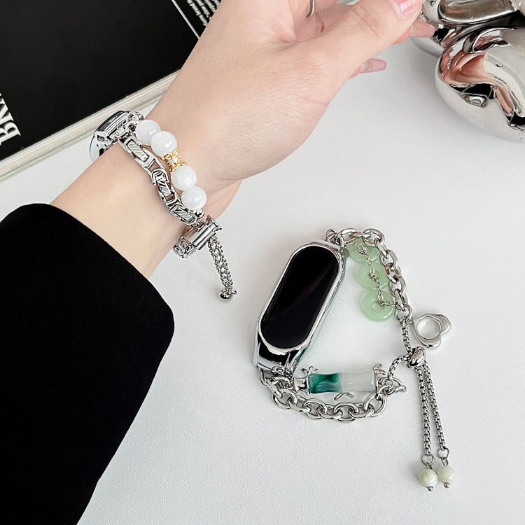 For Xiaomi Mi Band 8 Crystal Beaded Onyx Watch Band(Silver+Jade Donut) - free shipping - PMC TechLife - Order now!