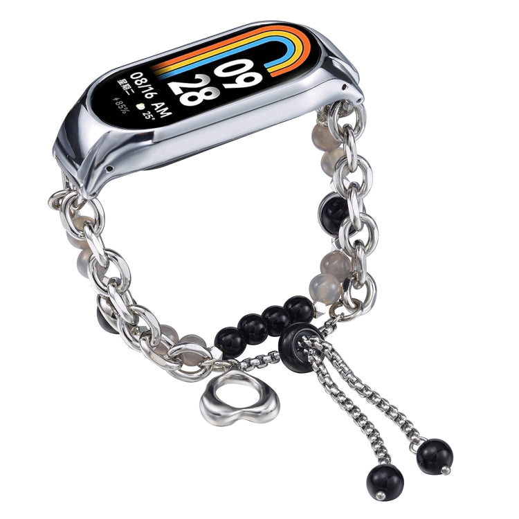 For Xiaomi Mi Band 8 Crystal Beaded Onyx Watch Band(Silver+Black Pearl) - free shipping - PMC TechLife - Order now!