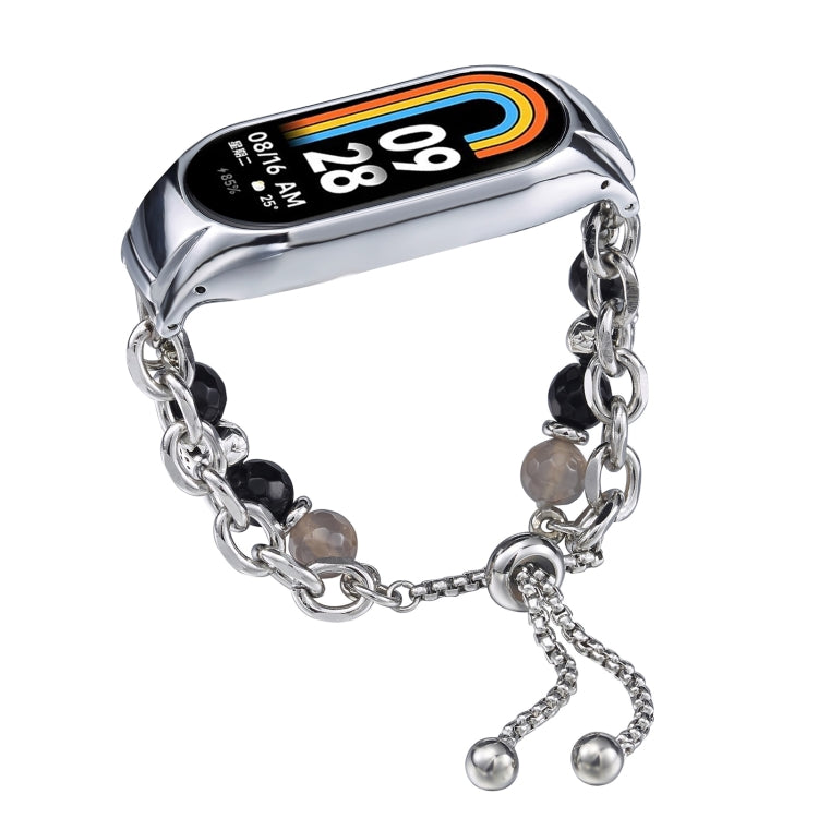 For Xiaomi Mi Band 8 Crystal Beaded Onyx Watch Band(Silver+Agate Bead) - free shipping - PMC TechLife - Order now!