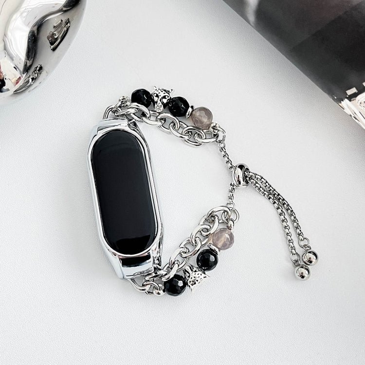 For Xiaomi Mi Band 8 Crystal Beaded Onyx Watch Band(Silver+Agate Bead) - free shipping - PMC TechLife - Order now!