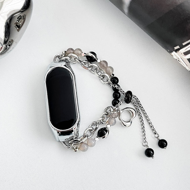 For Xiaomi Mi Band 7 Crystal Beaded Onyx Watch Band(Silver+Black Pearl) - free shipping - PMC TechLife - Order now!