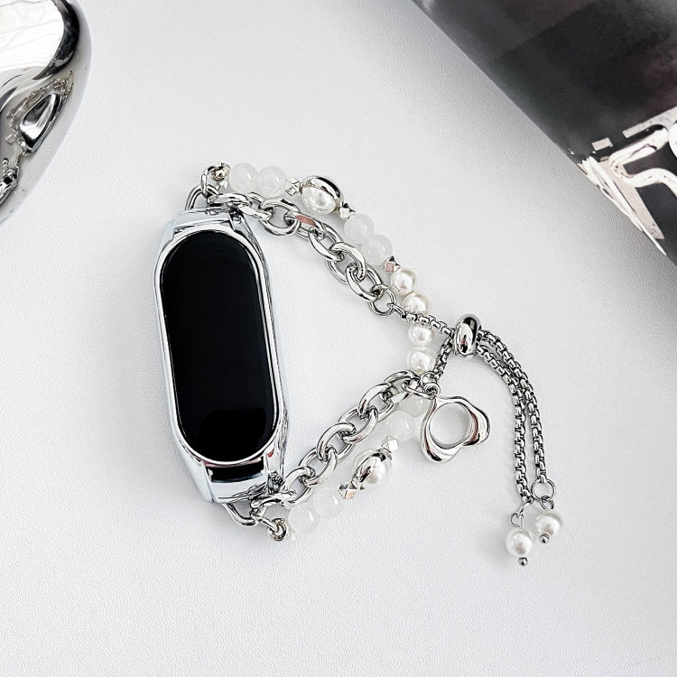 For Xiaomi Mi Band 5 / 6 Crystal Beaded Onyx Watch Band(Silver+White Pearl) - free shipping - PMC TechLife - Order now!