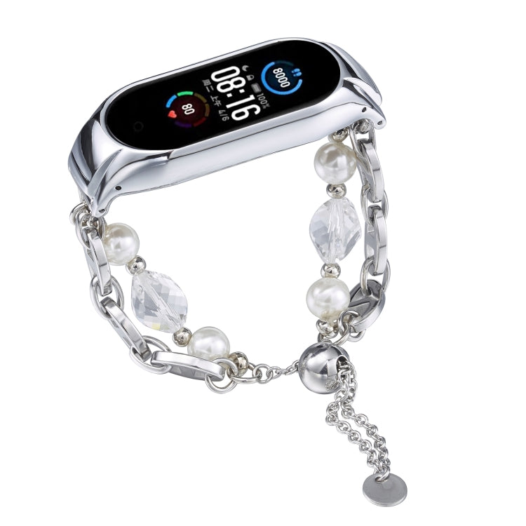 For Xiaomi Mi Band 5 / 6 Crystal Beaded Onyx Watch Band(Silver+Crystal Bead) - free shipping - PMC TechLife - Order now!