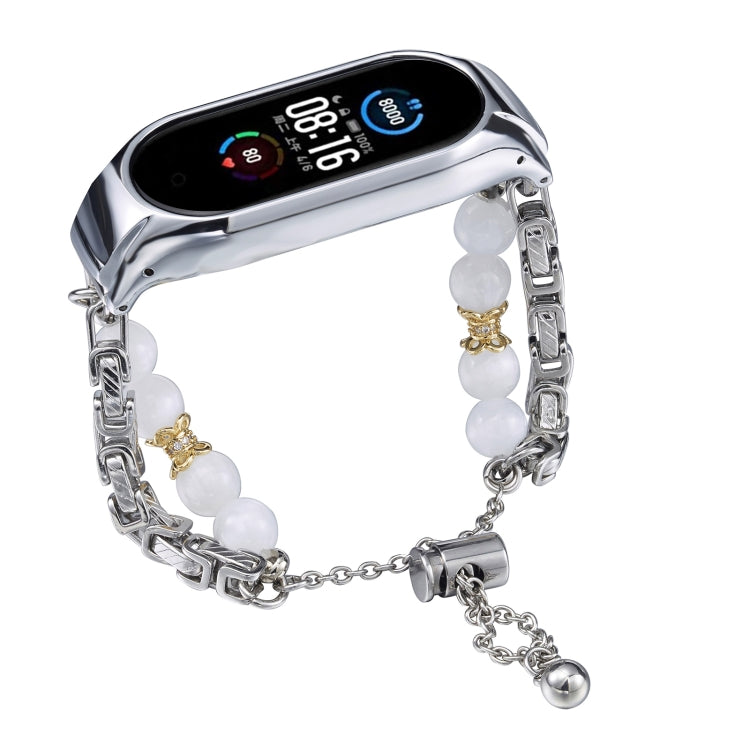 For Xiaomi Mi Band 5 / 6 Crystal Beaded Onyx Watch Band(Silver+Copper Collar) - free shipping - PMC TechLife - Order now!