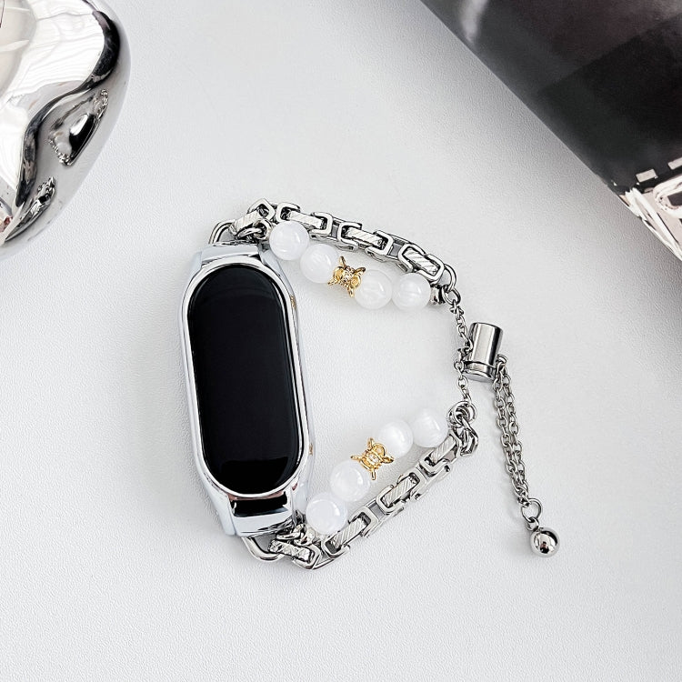 For Xiaomi Mi Band 5 / 6 Crystal Beaded Onyx Watch Band(Silver+Copper Collar) - free shipping - PMC TechLife - Order now!