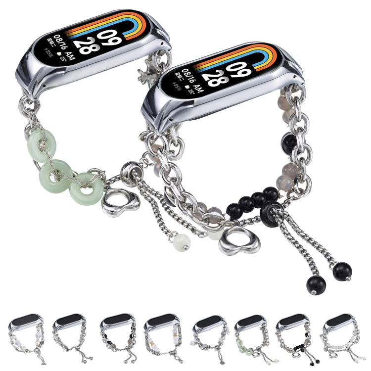 For Xiaomi Mi Band 8 Crystal Beaded Onyx Watch Band(Silver+Leopard Head) - free shipping - PMC TechLife - Order now!