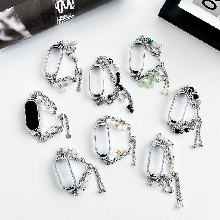 For Xiaomi Mi Band 8 Crystal Beaded Onyx Watch Band(Silver+Agate Bead) - free shipping - PMC TechLife - Order now!