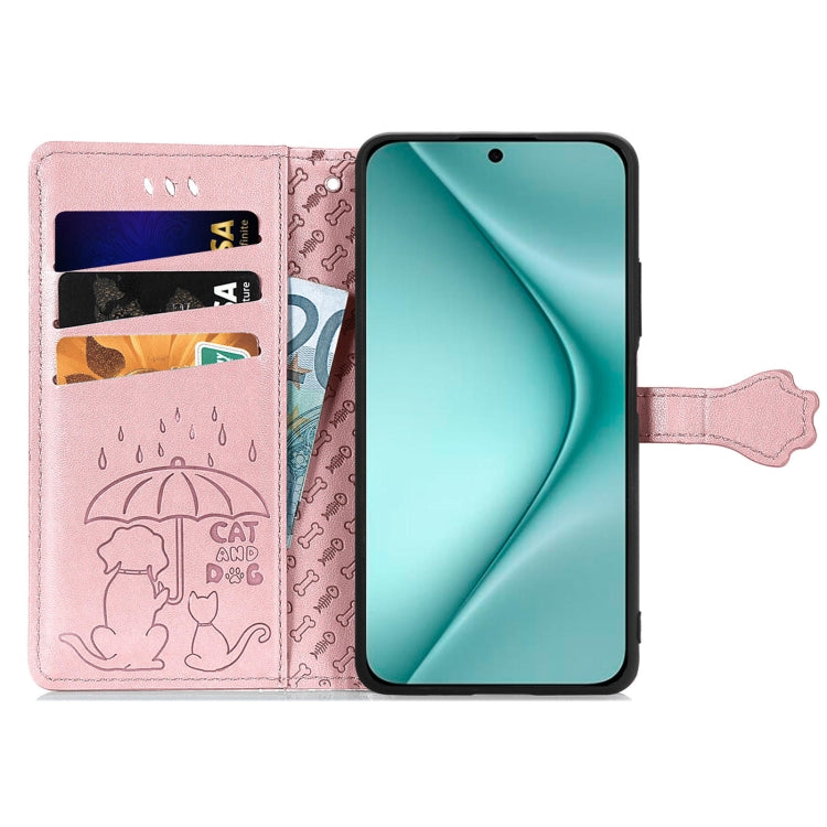 For Huawei Pura 70 Pro Cat and Dog Embossed Leather Phone Case(Rose Gold) - Huawei Cases by PMC Jewellery | Online Shopping South Africa | PMC Jewellery | Buy Now Pay Later Mobicred