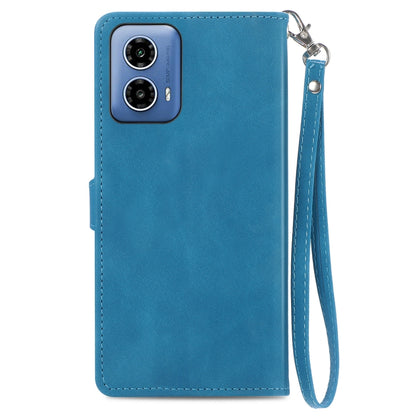 For Motorola Moto G Play 2024 Embossed Flower Zipper Leather Phone Case(Blue) - Motorola Cases by PMC Jewellery | Online Shopping South Africa | PMC Jewellery | Buy Now Pay Later Mobicred