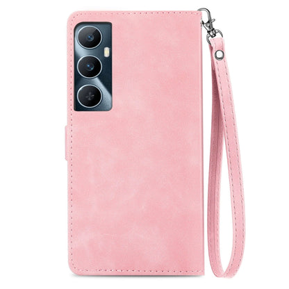 For Realme C65 Embossed Flower Zipper Leather Phone Case(Pink) - Realme Cases by PMC Jewellery | Online Shopping South Africa | PMC Jewellery | Buy Now Pay Later Mobicred