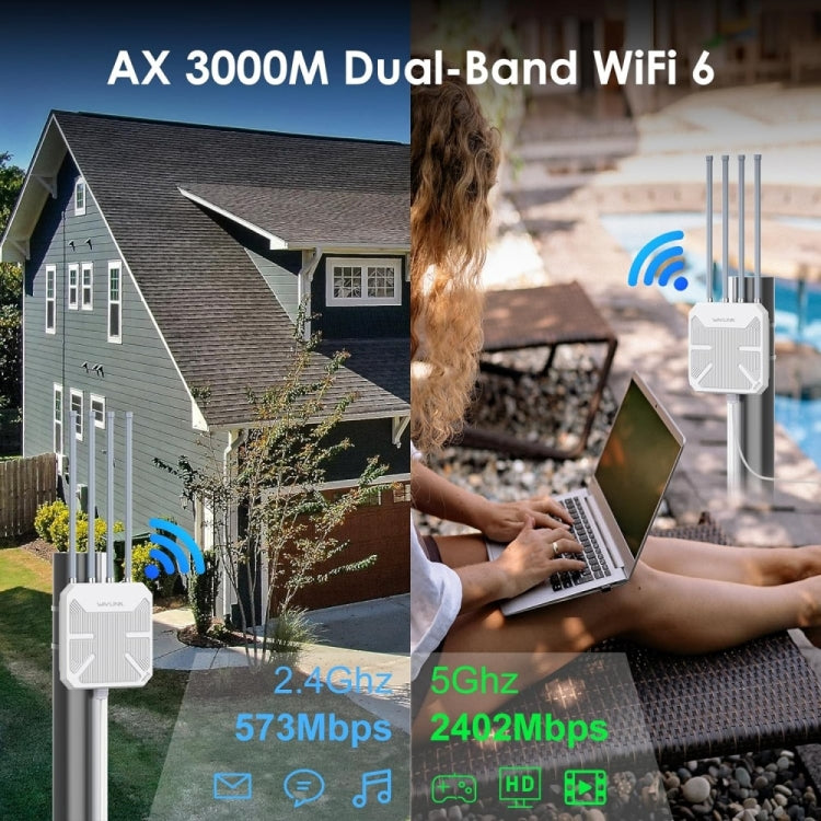 WAVLINK WN573HX3 AX3000 Waterproof Outdoor WiFi Wireless Outdoor Dual Band Router, Plug:AU Plug - free shipping - PMC TechLife - Order now!