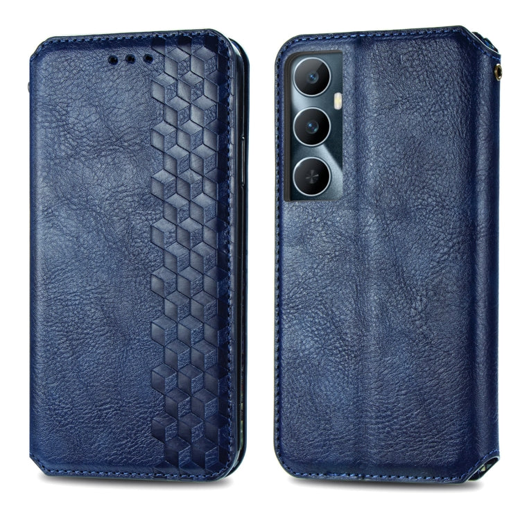 For Realme C65 Cubic Grid Pressed Magnetic Leather Phone Case(Blue) - Realme Cases by PMC Jewellery | Online Shopping South Africa | PMC Jewellery | Buy Now Pay Later Mobicred