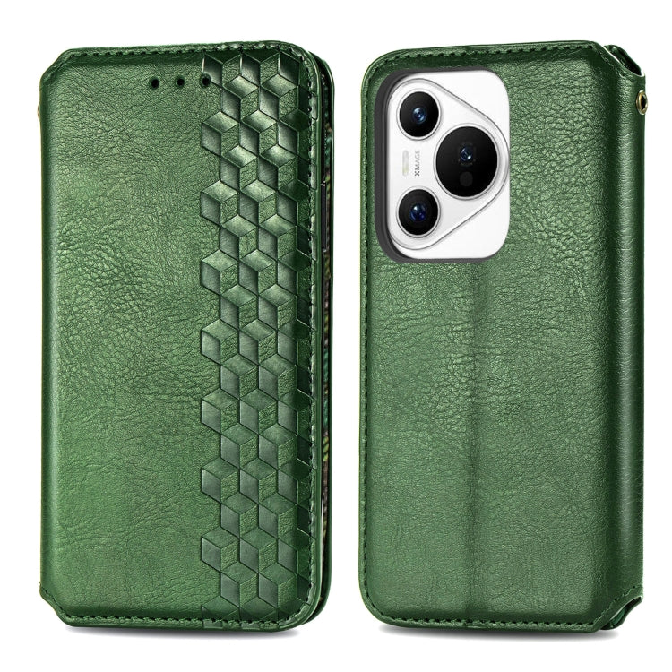 For Huawei Pura 70 Cubic Grid Pressed Magnetic Leather Phone Case(Green) - Huawei Cases by PMC Jewellery | Online Shopping South Africa | PMC Jewellery | Buy Now Pay Later Mobicred