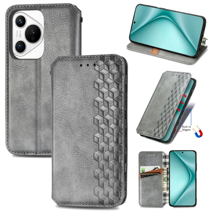 For Huawei Pura 70 Pro Cubic Grid Pressed Magnetic Leather Phone Case(Gray) - Huawei Cases by PMC Jewellery | Online Shopping South Africa | PMC Jewellery | Buy Now Pay Later Mobicred