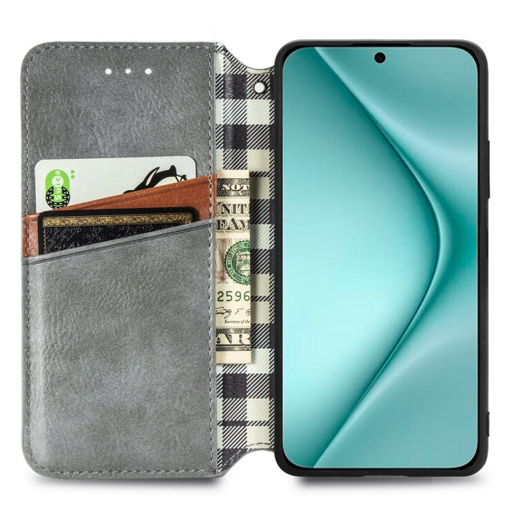 For Huawei Pura 70 Pro Cubic Grid Pressed Magnetic Leather Phone Case(Gray) - Huawei Cases by PMC Jewellery | Online Shopping South Africa | PMC Jewellery | Buy Now Pay Later Mobicred