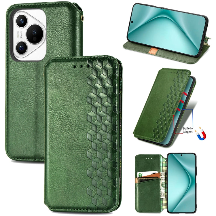 For Huawei Pura 70 Pro+ Cubic Grid Pressed Magnetic Leather Phone Case(Green) - Huawei Cases by PMC Jewellery | Online Shopping South Africa | PMC Jewellery | Buy Now Pay Later Mobicred