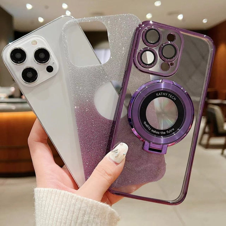 For iPhone 16 Pro Max Electroplated Holder Gradient Glitter MagSafe Phone Case(Black) - iPhone 16 Pro Max Cases by PMC Jewellery | Online Shopping South Africa | PMC Jewellery | Buy Now Pay Later Mobicred