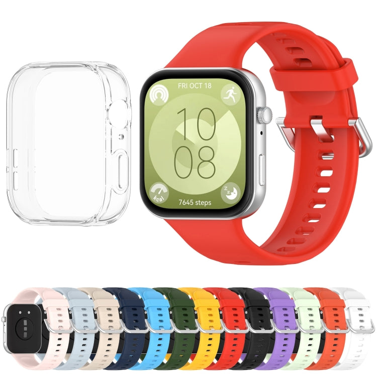For Huawei Watch Fit3 Silicone Soft Watch Band + Clear Watch Protective Case Set(Red) - Watch Bands by PMc TechLife | Online Shopping South Africa | PMc TechLife | Buy Now Pay Later Mobicred