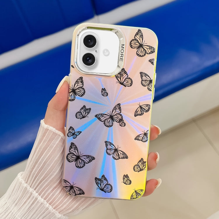 For iPhone 16 Plus Electroplating Laser Butterfly Phone Case(Black Butterflies AB5) - iPhone 16 Plus Cases by PMC Jewellery | Online Shopping South Africa | PMC Jewellery | Buy Now Pay Later Mobicred