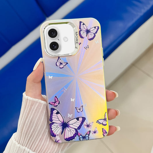 For iPhone 16 Plus Electroplating Laser Butterfly Phone Case(Purple Butterflies AB3) - iPhone 16 Plus Cases by PMC Jewellery | Online Shopping South Africa | PMC Jewellery | Buy Now Pay Later Mobicred