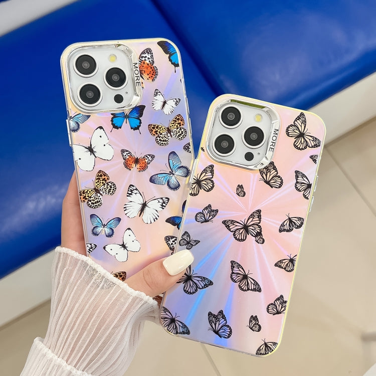 For iPhone 16 Electroplating Laser Butterfly Phone Case(Black Butterflies AB5) - free shipping - PMC TechLife - Order now!