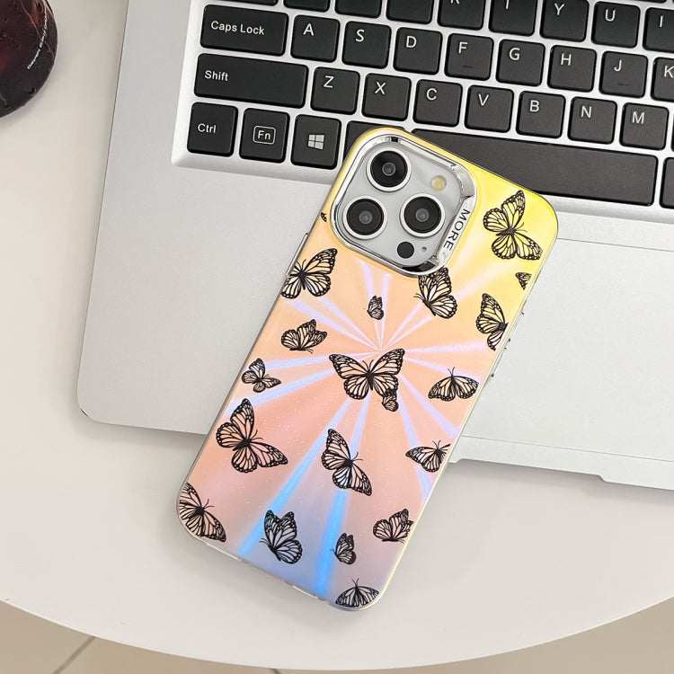 For iPhone 16 Electroplating Laser Butterfly Phone Case(White Purple Butterflies AB6) - iPhone 16 Cases by PMC TechLife | Online Shopping South Africa | PMC TechLife | Buy Now Pay Later Mobicred