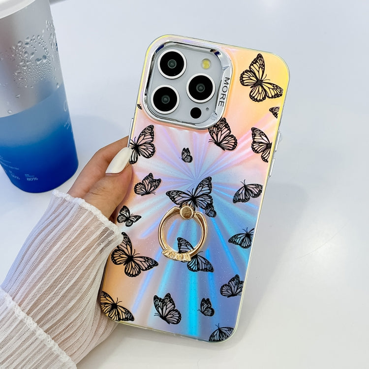 For iPhone 16 Electroplating Laser Butterfly Ring Holder Phone Case(Color Butterflies AB1) - iPhone 16 Cases by PMC Jewellery | Online Shopping South Africa | PMC Jewellery | Buy Now Pay Later Mobicred